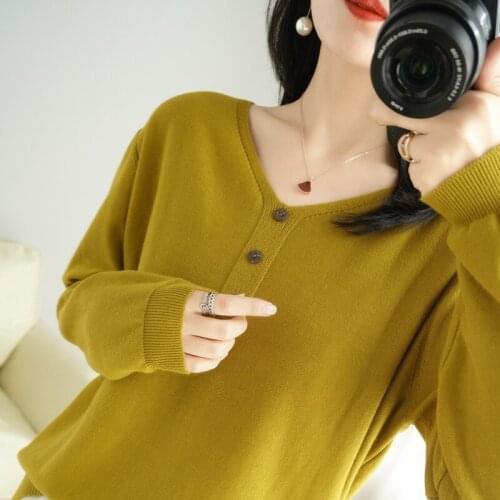 MERRILAMB 2021 Spring Autumn Pure Cotton Sweater Woemn Casual Loose Plus Size V Neck Long Sleeve Solid Jumper Female Pullvoers