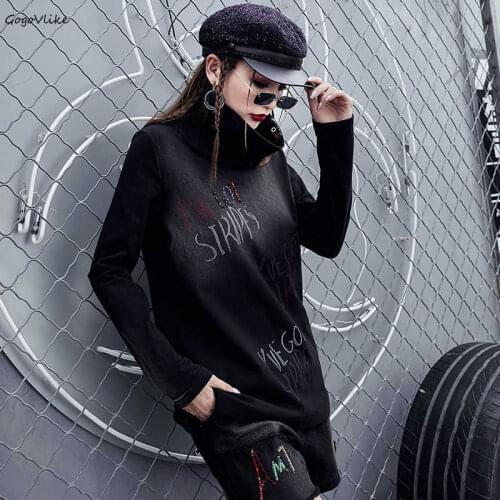 Turlteneck Tees 2020 Winter T shirts Vintage Shirts Punk Tees Female aesthetic Tops Long Sleeve Pullovers for woman LT216S50