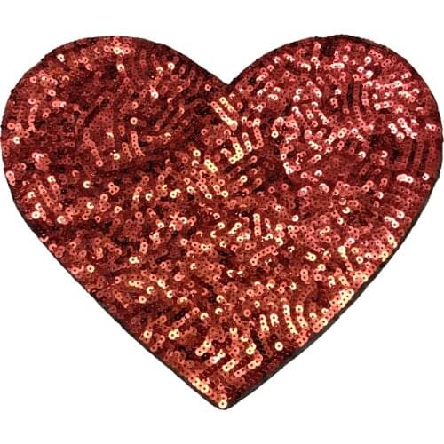 WUYUCONG 2020 New 12 inch x 10 inch Red Sequins Heart Patches Sew on Sequined Patch for Clothes DIY Accessories 1 Piece