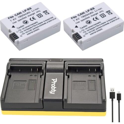 Probty 2pcs LP-E8 LP E8 Camera Battery + Dual Charger For Canon 550D 600D 650D 700D Kiss X4 X5 X6i X7i SSY-2290 T2i T3i T4i