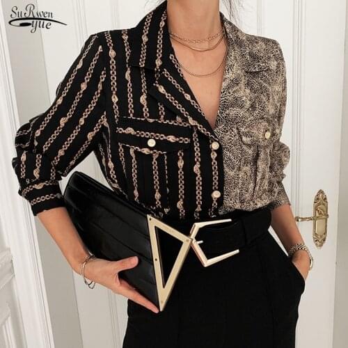 Women Blouse Chemise Femme 2021 Office Lady Button Up Turn Down Collar Shirt Women Plus Size Ladies Patchwork Blouse Femme 15891