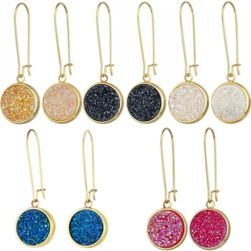 TUMBEELLUWA Womens Natural Titanium Aura Quartz Crystal Kidney Wire Hook Dangle Earrings