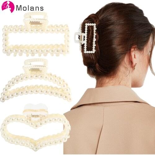 Molans New Solid Color Pearl Hair Claw Clips for Women Flower Hairpins Girls Barrettes Hair Clips Crab Ponytail Hair Accessories