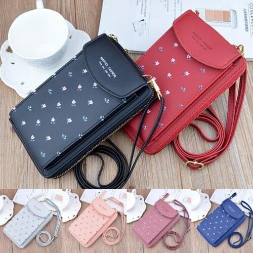 2020 Women Wallet Flower Print Leather Shoulder Straps Shoulder Bag Mobile Phone Big Card Holders Wallet Handbag Pockets Girls