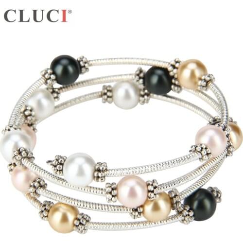 CLUCI fine women jewelry gift adjustable wire wrap bracelet with four colors pearls simple and elegant styles BB001SB