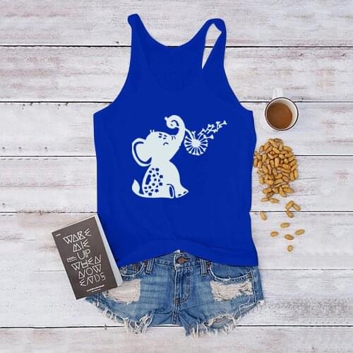 Elephant Blowing Dandelion Printed Funny Tanks Tops Sleeveless Women Summer Tops for Women Ladies Casual Femme Top Feminino