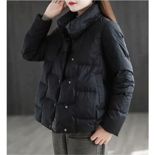 Autumn Winter Women Stand-up Collar Coat Ultra Light White Duck Down Jacket Single Breasted Windproof Parkas Female