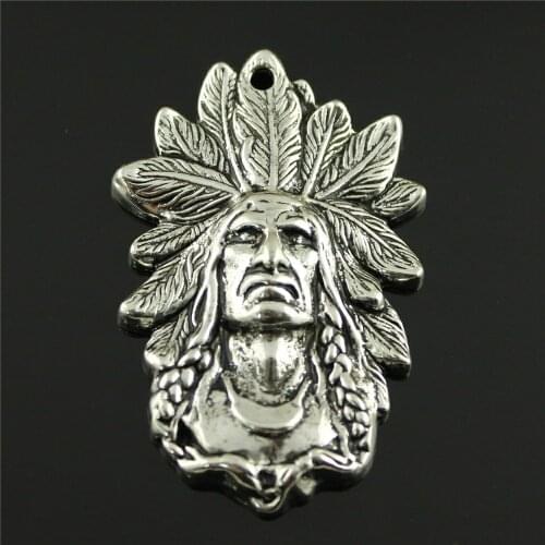 1pcs Charm Indian Chief Indian Chief Pendant Charms For Jewelry Making Antique Silver Color Indian Chief Charms 35x58mm
