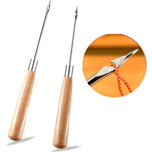 KAOBUY 2PCS Leather Sewing Awl With Wood Handle, Hollow, Speedy Stitcher Sewing Awl For Leather DIY Sewing & Stitching
