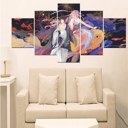 5 Piece Wall Art Canvas Anime Manga Posters Samurai Carp Girl Figure Pictures And Prints Home Living Room Decoration Paintings