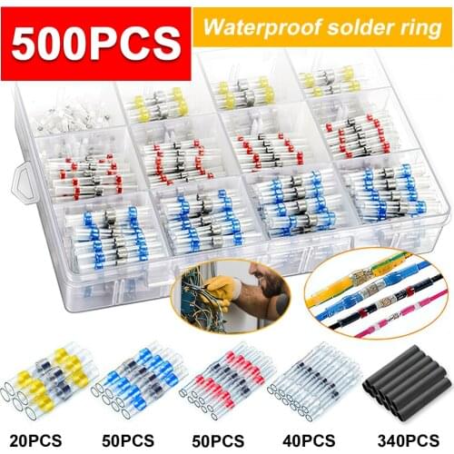 500PCS Heat Shrink Wire Connectors with Solder Ring Electrical Insulated Home Waterproof Solder Seal Connectors Wire Terminals