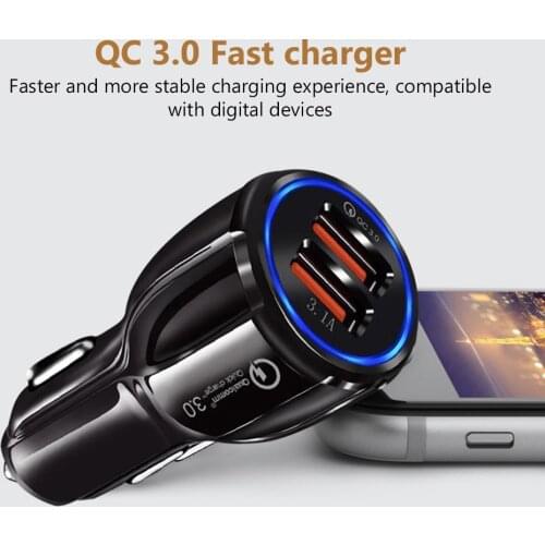Dual USB QC 3.0 Car Charger Quick Charge 3.0 Phone Charging Car Fast Charger 2Ports USB Portable Charger for iPhone Xiaomi