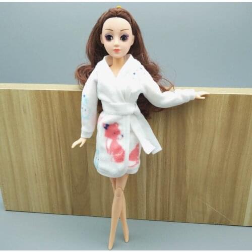 White Animal Bathrobe For Barbie Doll Bathroom Suits Winter Pajama Wear Sleeping Casual Clothes For Barbie Play House Kid Toys