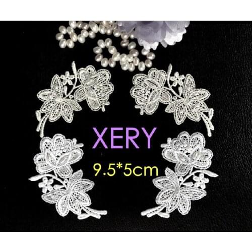 FREE SHIPPING 60pcs(30pairs)/lot,MIRROR SYMMETRY 9.5*5cm water soluble bead paillette applique,bead sequins patches,XERY407a