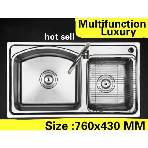 Free shipping Apartment luxury kitchen double groove sink multifunction wash vegetables 304 stainless steel hot sell 760x430 MM