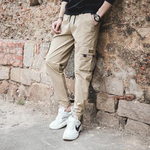 Cargo Pants Men Streetwear Joggers SweatPants Cotton 5XL Plus size Loose Elastic Waist Casual Ankle length Trousers Black