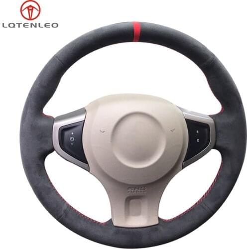 LQTENLEO Black Suede Car Steering Wheel Cover For Renault Koleos 2008 2009 2010 2011 2012 2013 2014-2016 Samsung QM5 2007-2014
