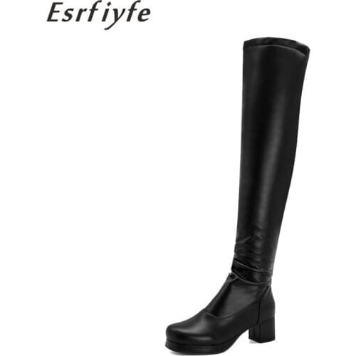 ESRFIYFE 2020 New High Heels Winter Women Thigh High Boots Woman Platform Women Over The Knee Boots Lady Shoes Large Size 34-48