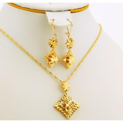Ethiopian Dubai Jewelry sets for Bride Wedding Necklace/Bracelet/Earrings Gold Color Arab/Africa/Eritrea/Habesha Gifts