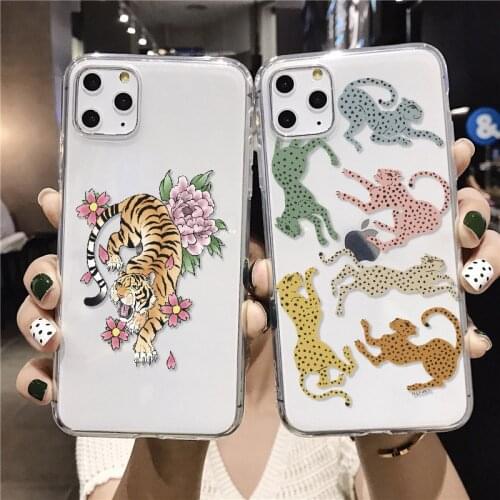 Wild Tiger Panther Leopard For iPhone XR XS Max 11 Pro Max 12 7 7Plus 8 8Plus X Soft TPU Transparent Phone Case Fundas Cover