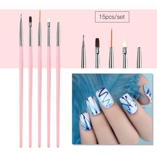 15PCS/Set Brush Nail Art Nail Cleaning UV Nail Accessories Liner Acrylic Builder Flat Crystal Painting Drawing