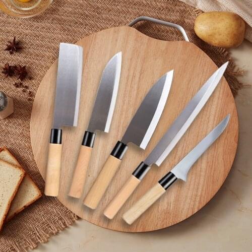 Five-piece Japanese Chef Stainless Steel Knife Set Super Sharp Sliced Sushi Sashimi Kitchen Knife Wooden Handle Knife