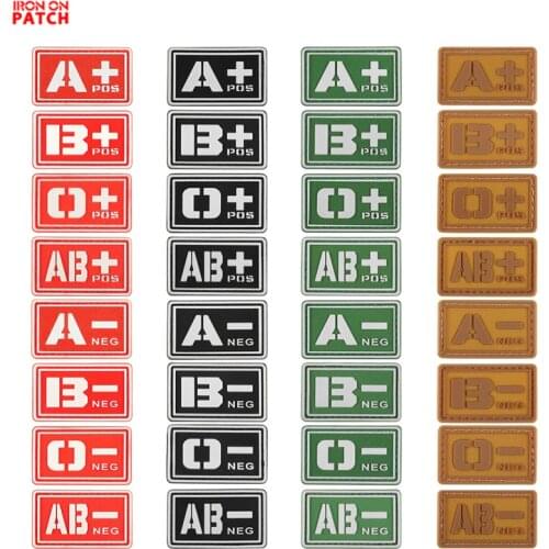 Blood Type Patch A+ B+ AB+ O+ Positive A B AB O + POS A- B- AB- O- NEG - Negative PVC Badge Tactical Military Hook Patch