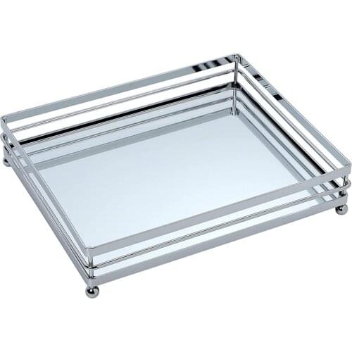 Nordic Storage Tray Silver Rectangle Glass Makeup Organizer Tray Decorative Countertop Organizer Ornate Vanity Decor Home Decor