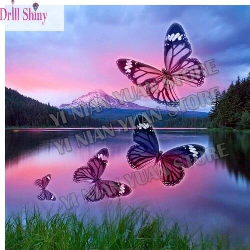 NEW 3D DIY Diamond Painting full square drill Home decoration Cross Stitch kits Mosaic Embroidery craft Butterfly lake picture