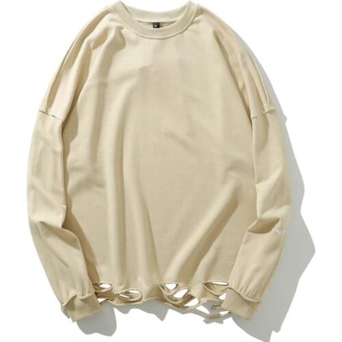 Autumn Men Loose Ripped Letter print Kanye WEST Casual Sweatshirts Hip-Hop Hole Destroyed Streetwear Oversized Pullover Hoodies