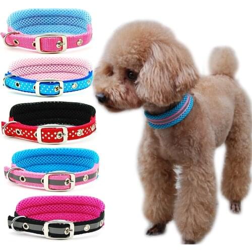 Dog Collar Pet Adjustable Mesh Collar Dog Cat Breathable Padded Collar Reflective Polka Dot for Puppy Small Medium Large Dogs