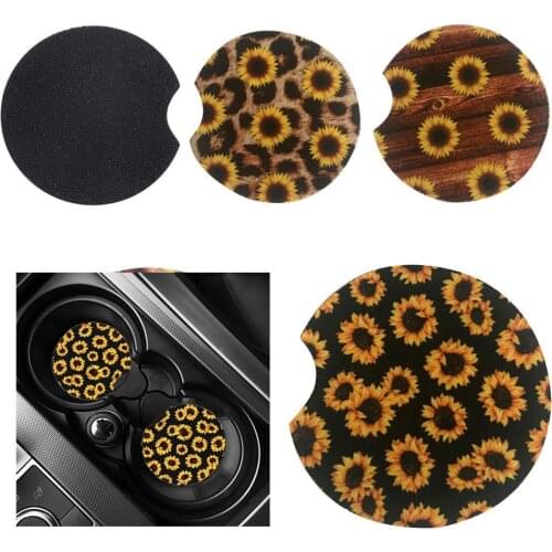 2Pcs Universal Sunflower Print Auto Car Cup Coasters Drinkings Holder Mats Pads