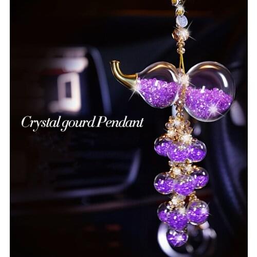 Car Rear View Mirror Charm Crystal Gourd Shape Hanging Ornament Rhinestone Decoration Crystal Diamond Gourd Shape Charm Pendant