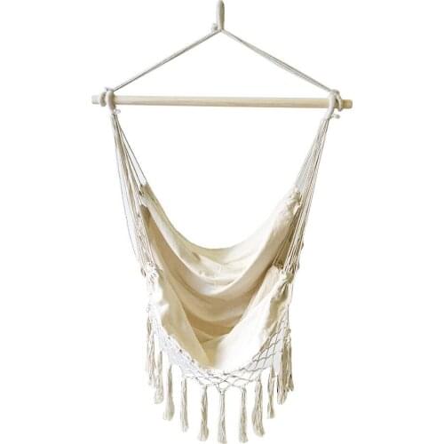 Outdoor Portable Bohemia Style Hammock Chair Beige Cotton Rope Net Swing Rope Balcony Indoor Garden Hanging Chair