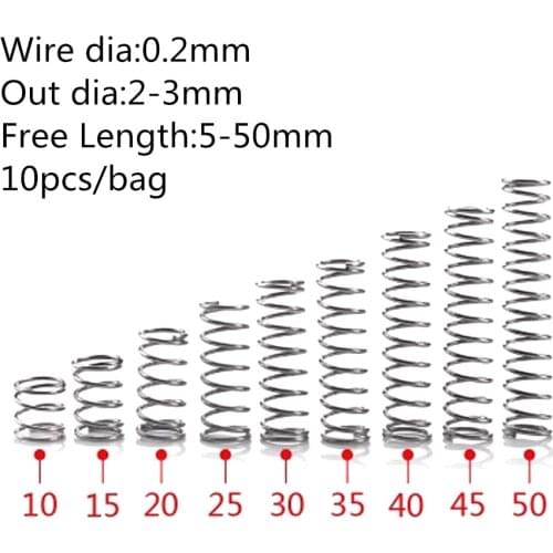 10pcs/lot Spring steel compression spring return spring 0.2mm wire diameter 2-3 out diameter 5-50 length wholesale custom Spring