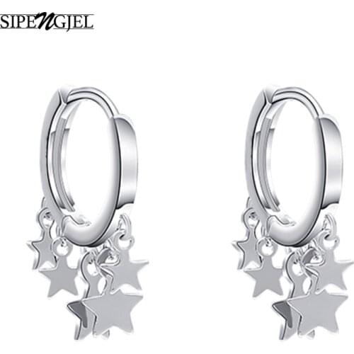 SIPENGJEL Tiny Trendy Silver Color Star Tassel Earrings Small Hoop Earrings For Women Korean Jewelry 2020