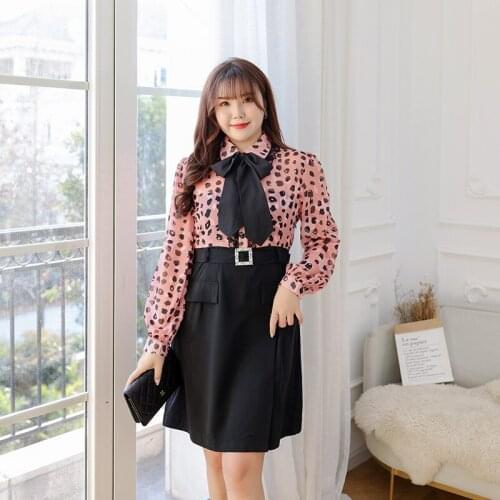 L To 5XL Plus Size Women Dress Spring Autumn High Waist Bow Collar Long Sleeve Mini Casual Party Dresses T1195