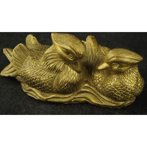 Old China Handwork Brass Carving YUAN YANG Rare Statue