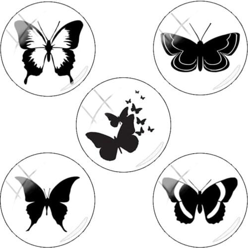 TAFREE 12mm/15mm/16mm/18mm/20mm/25 mm Black butterfly Silhouette Pattern Glass Cabochons Dome Flat Back DIY Jewelry TX668