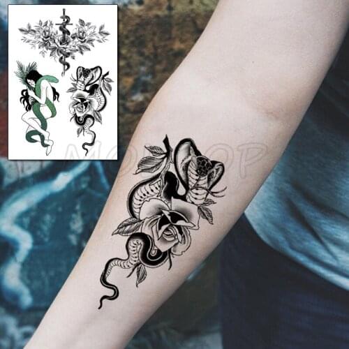 Tattoo Sticker Snake Cross Sexy Girl Rose Flower Element Temporary Fake Tattoos for Women Men Body Art