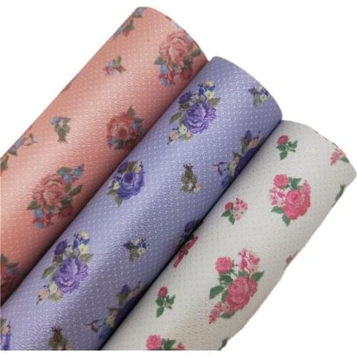 Rose Flowers Printed Synthetic Faux leather Fabric Sheets Felt Backing Leather For DIY Bows 21X29CM R197A