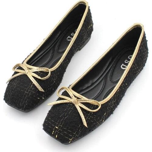 Single Female Flat With Fairy Shoes 2019 Spring New Wild Bow Square Head Small FragranceGrandma Flat Shoes