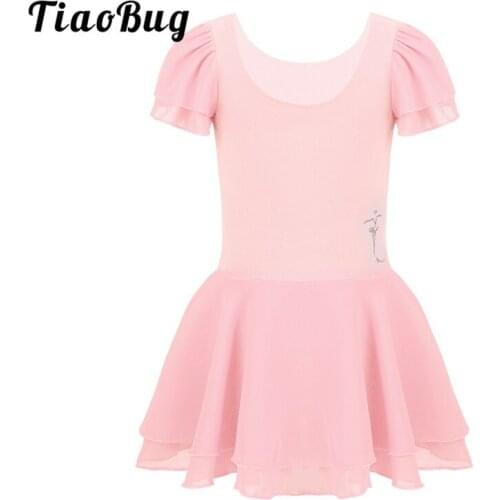 TiaoBug Kids Teens Solid Colors Gymnastics Ballet Leotard Dance Tutu Dress Children Girls Ruffled Sleeves Stage Dance Costume