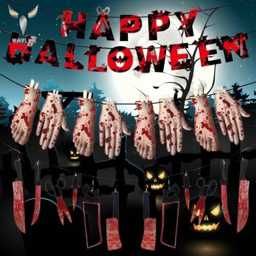 Halloween Horror Decorations Bloody Knife Pull Flag Bar Haunted House Scene Layout Hanging Flag Horror Props Ornaments