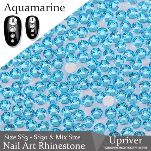 Upriver ss3 - ss30 & Mix Size Aquamarine Flatback Non Hotfix Rhinestones Shiny Loose Stones Nail Art Rhinestones for DIY Nail