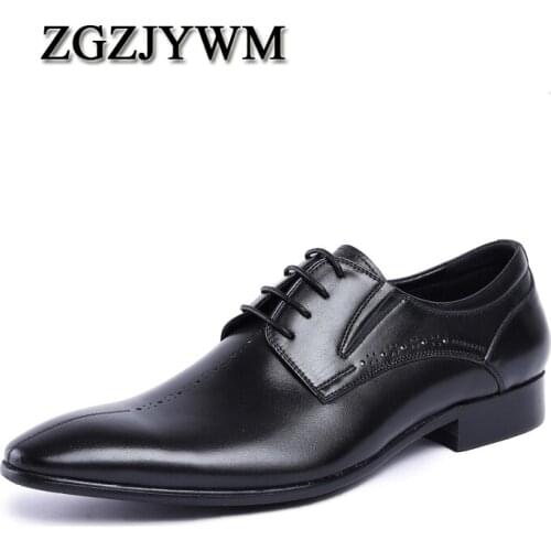 ZGZJYWM New High Quality Genuine Leather Black/Red Brogues Lace-Up Bullock Oxfords Dress Wedding Mens Casual Business Shoes