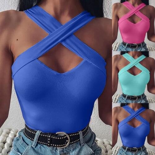 Women Gym Clothing 2021 Sexy Fashion Corset Top Y2k Cross Sleeveless Slim Solid Vest Blouse Hollow Out Tops Camisas De Mujer
