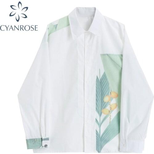 Womens Shirt 2020 Autumn New Fashion Turn-down collar White Print Shirt Button Up Casual Shirts Loose Tops Blusas Feminina