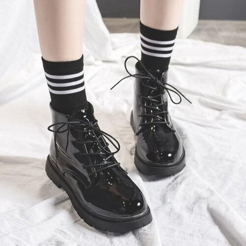 2020 Women Ankle Martin Boots Girls College Wind Lace Up Shoes British Style Black Cool Short Boots 35-40