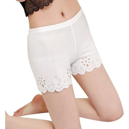 Women\s Summer Safety Short Pants For Under Skirts Hollow Out Burning Flowers Elastic Intimate Pants 2020